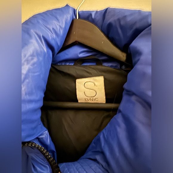 S13/NYC Blue Duck Down Collared with Hood Short Winter Puffer Jacket Size S - Picture 3 of 5